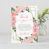 Waterverf Roze Rozen Goud Lijst Verjaardag Bedankkaart (Staand voorkant)