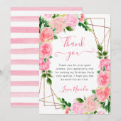 Waterverf Roze Rozen Goud Lijst Verjaardag Bedankkaart (Voorkant / Achterkant)