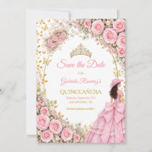 Waterverf Roze Rozen Gouden Quinceañera