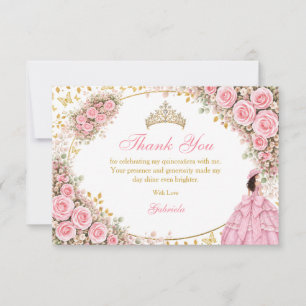 Waterverf Roze Rozen Gouden Vlinder Quinceañera Bedankkaart