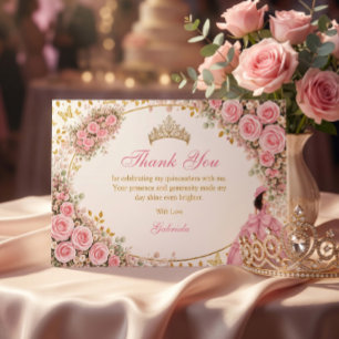 Waterverf Roze Rozen Gouden Vlinder Quinceañera Bedankkaart