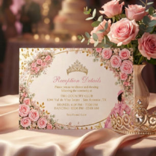 Waterverf Roze Rozen Gouden Vlinder Quinceañera Informatiekaartje