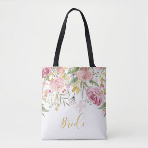 Waterverf Roze Rozen Greenery Bride Tas