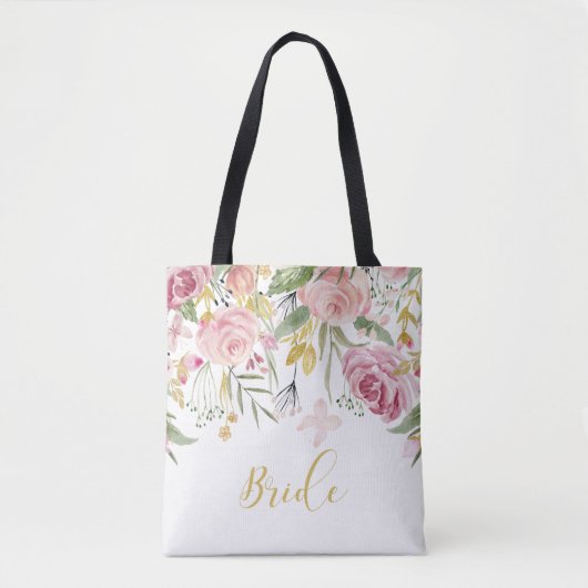 Waterverf Roze Rozen Greenery Bride Tas (Voorkant)