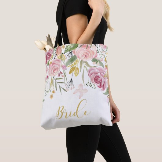 Waterverf Roze Rozen Greenery Bride Tas (Dichtbij)