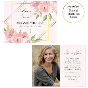 Waterverf Roze Rozen Grieks-orthodoxe begrafenis Bedankkaart