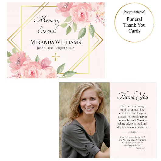 Waterverf Roze Rozen Grieks-orthodoxe begrafenis Bedankkaart