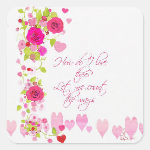 Waterverf Roze Rozen Harten Romantische Geliefden Vierkante Sticker