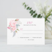 Waterverf Roze Rozen Hydrangeas Groen RSVP Kaartje (Staand voorkant)