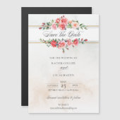 Waterverf Roze Rozen & Kalligrafie Save the Date (Voorkant / Achterkant)