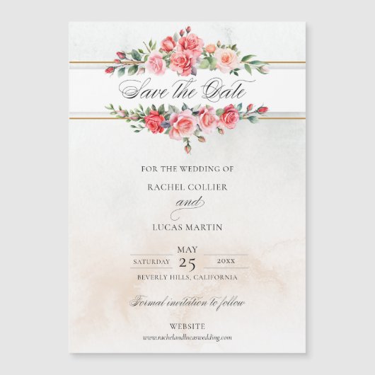 Waterverf Roze Rozen & Kalligrafie Save the Date (Voorkant)