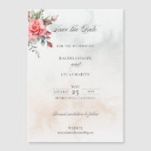 Waterverf Roze Rozen & Kalligrafie Save the Date Magnetische Uitnodiging (Voorkant)