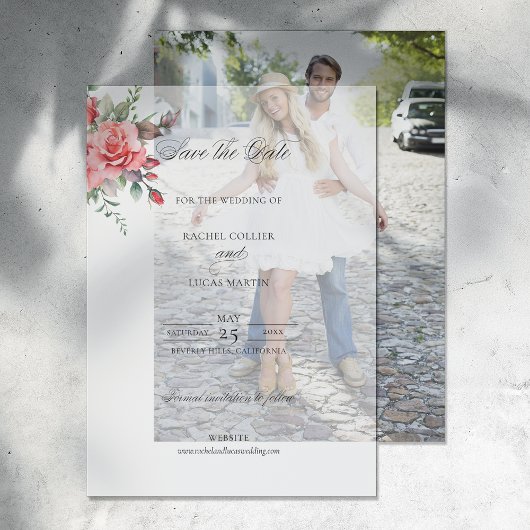 Waterverf Roze Rozen & Kalligrafie Save the Date Vellum Uitnodigingen