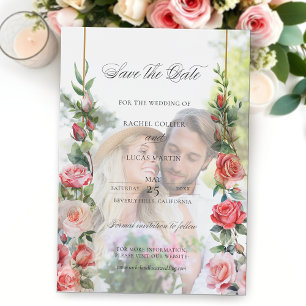 Waterverf Roze Rozen & Kalligrafie Save the Date Vellum Uitnodigingen