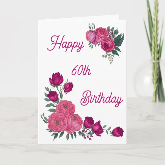 Waterverf Roze Rozen Lente Boeket 60e Verjaardag Kaart (Voorkant)