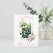 Waterverf Roze Rozen Lijst Twee Foto Afstuderen Aankondigingskaart (Staand voorkant)