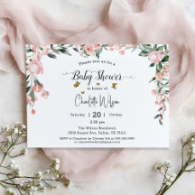 Waterverf Roze Rozen met Vlinders Baby Shower