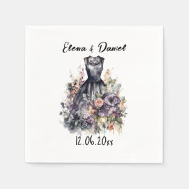Waterverf Roze Rozen Naam Black Dress Wedding Servet