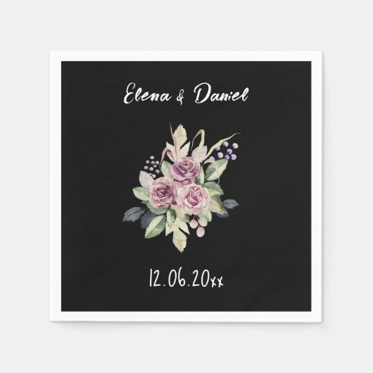 Waterverf Roze Rozen Naam Zwart Minimalist Servet (Voorkant)