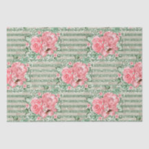Waterverf Roze Rozen op Groene Glitter Strepen