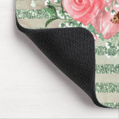 Waterverf roze rozen op groene strepen muismat (Hoek)