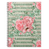 Waterverf roze rozen op groene strepen notitieboek (Voorkant)