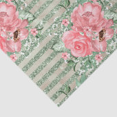 Waterverf roze rozen op groene strepen tissuepapier (Detail)