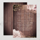 Waterverf Roze Rozen op Houten Bruiloft Kaart (Voorkant / Achterkant)