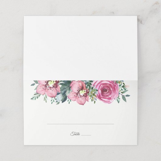 Waterverf roze rozen orchideeën bloemenbruiloft plaatskaartje (Buitenkant ongevouwen)