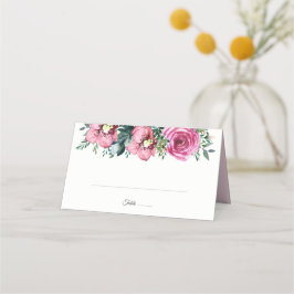 Waterverf roze rozen orchideeën bloemenbruiloft plaatskaartje