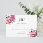 Waterverf Roze Rozen Orchideeën Bruiloft RSVP Kaartje (Staand voorkant)