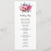 Waterverf Roze Rozen Orchideeën Trouwceremonie Programmakaart (Achterkant)