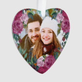 Waterverf roze rozen Paars Foto voor eerste kerstd Ornament (voorkant)