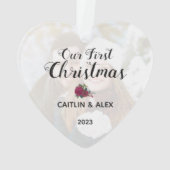 Waterverf roze rozen Paars Foto voor eerste kerstd Ornament (achterkant)