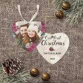 Waterverf roze rozen Paars Foto voor eerste kerstd Ornament