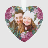 Waterverf roze rozen Paars Foto voor eerste kerstd Ornament (voorkant)