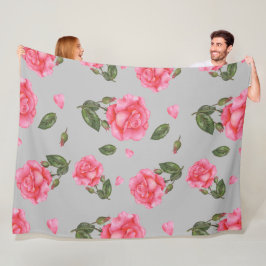 Waterverf roze rozen petals en lederen patroon fleece deken