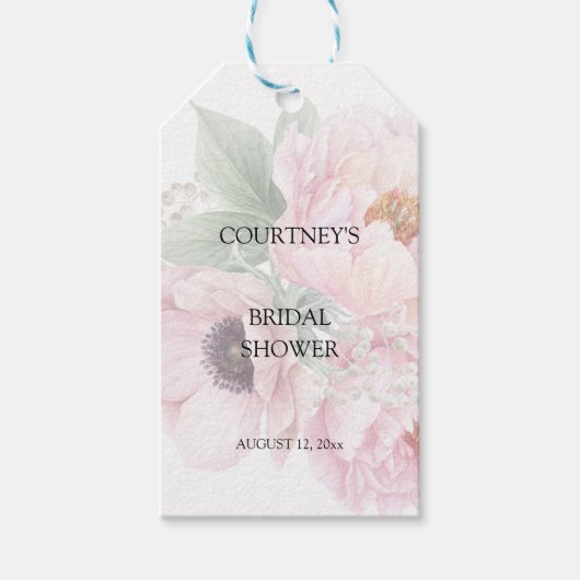 Waterverf Roze Rozen Pioen Dank Geschenk Cadeaulabel (Voorkant)