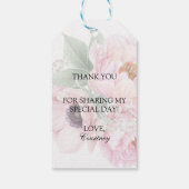 Waterverf roze rozen pioenen dank u geschenk cadeaulabel (Achterkant)