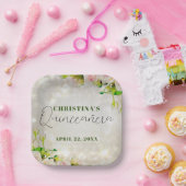 Waterverf roze rozen Quinceañera Papieren Bordje (Feest)