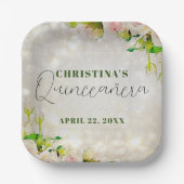 Waterverf roze rozen Quinceañera Papieren Bordje (Voorkant)