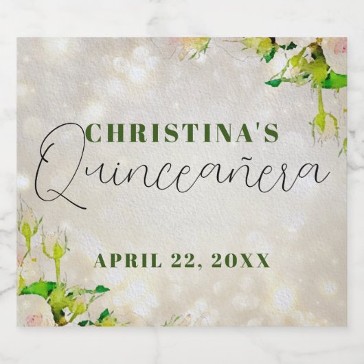 Waterverf roze rozen Quinceañera Sparkling Wijnetiket (Enkel label)