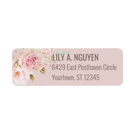 Waterverf Roze Rozen retouradres Etiket (Voorkant)