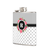 Waterverf roze rozen rode papavers met een groot m heupfles (Links)