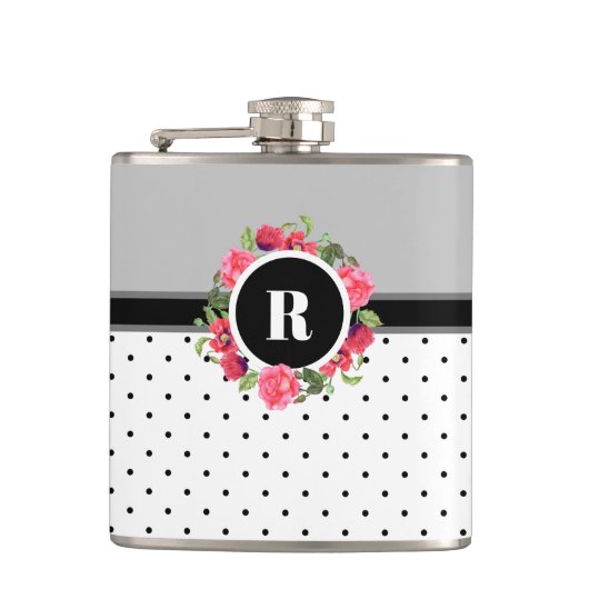 Waterverf roze rozen rode papavers met een groot m heupfles (Voorkant)