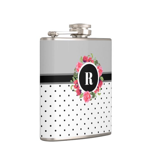 Waterverf roze rozen rode papavers met een groot m heupfles (Rechts)