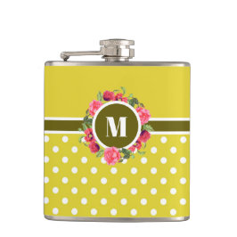 Waterverf roze rozen rode papavers met een groot m heupfles