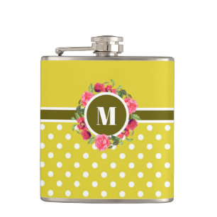 Waterverf roze rozen rode papavers met een groot m heupfles