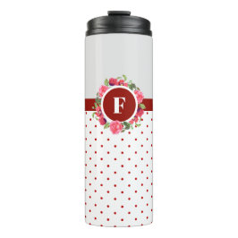 Waterverf roze rozen rode papavers met een groot m thermosbeker