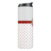 Waterverf roze rozen rode papavers met een groot m thermosbeker (Gedraaid links)